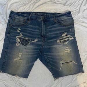 American Eagle Outfitters Men's Distressed Denim Shorts - Blue